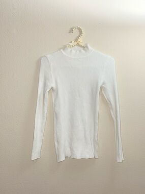 Soft & Slim Ribbed Turtle Neck Long Sleeve Top - White - One Size